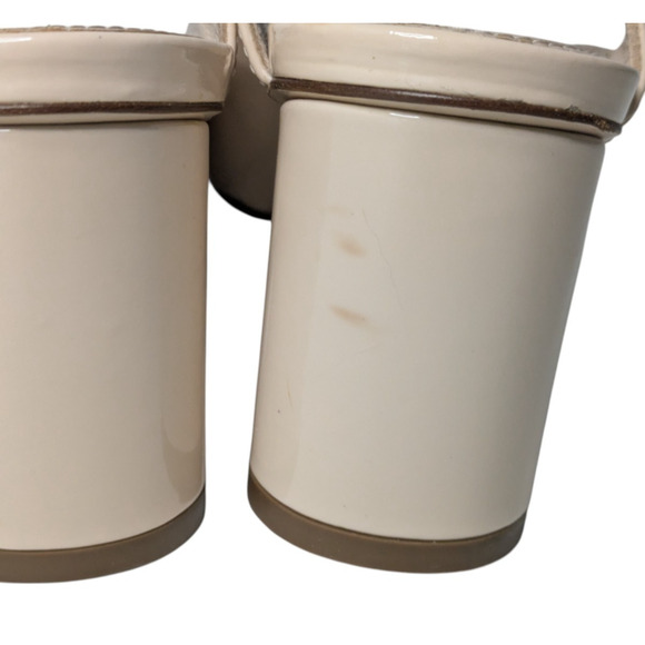 Stuart Weitzman Shape Cashew Gloss Patent Leather Halo Strap Heels Size 7 Block - Picture 10 of 15